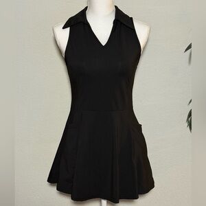 Black Sleeveless Collared Golf/Tennis Dress with Pockets